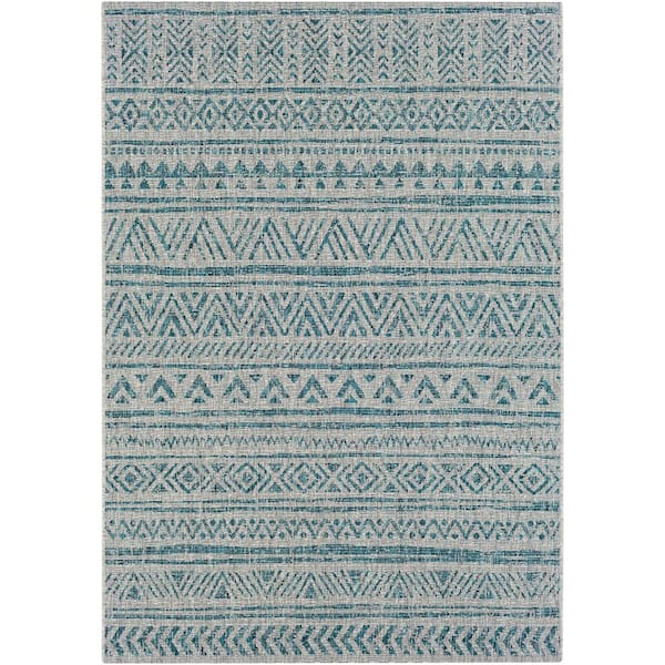Livabliss Eartha Aqua/Taupe 6 ft. 7 in. x 9 ft. Trellis Indoor/Outdoor Patio Area Rug