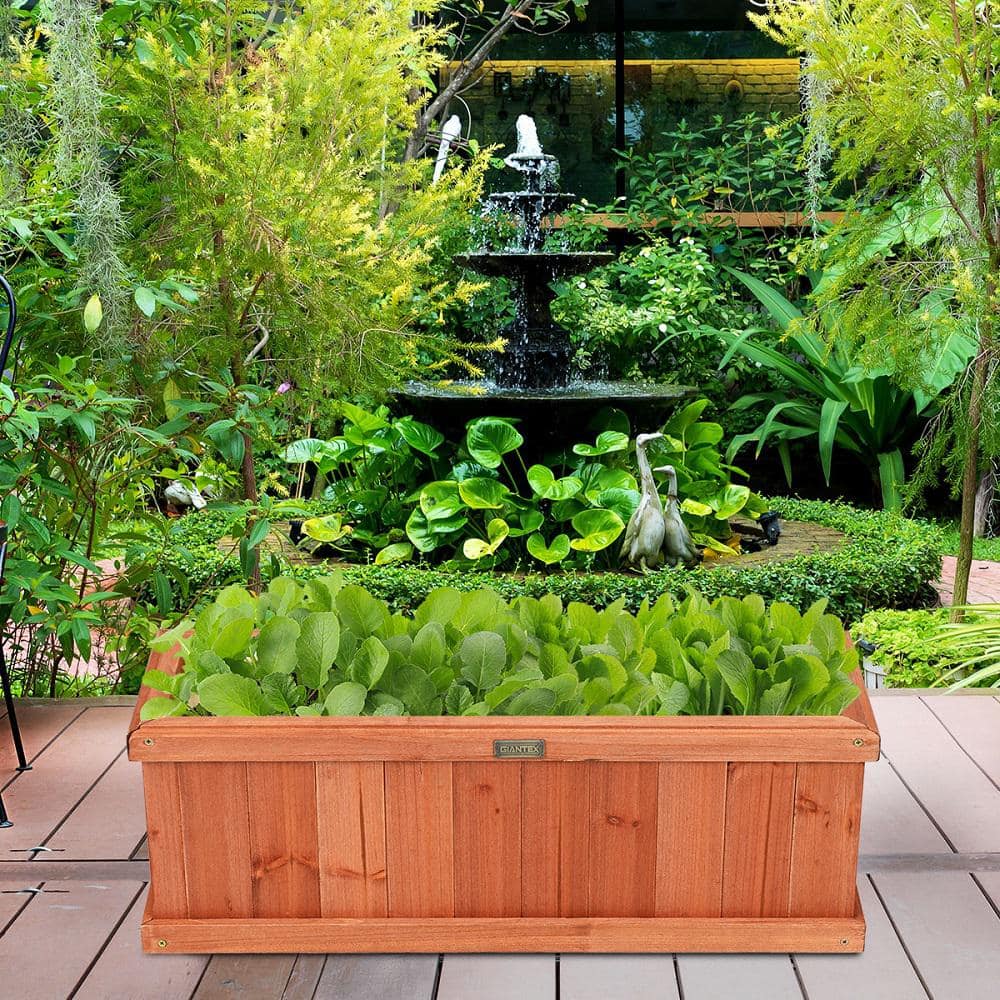 28 Inch Brown Fir Wood Rectangular Outdoor Planter Box