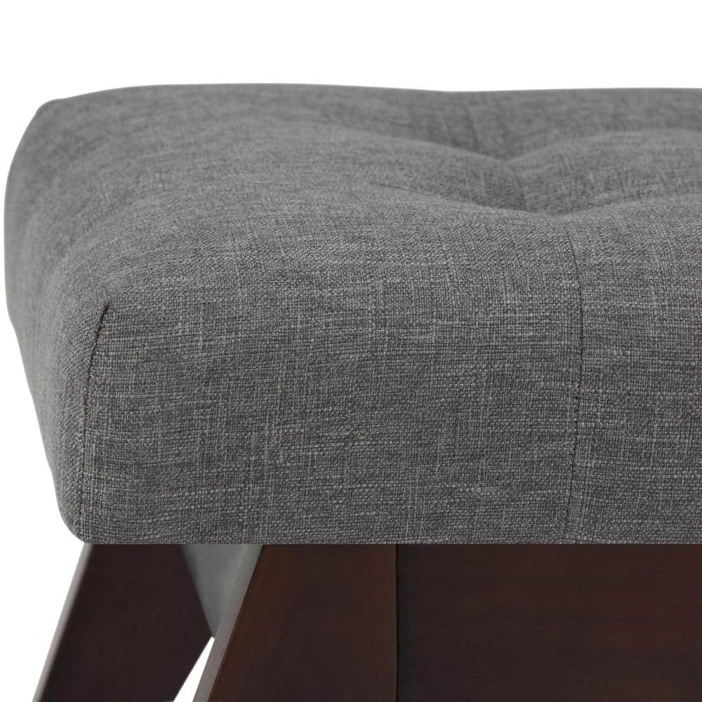 Draper Mid-Century Modern Slate Grey Linen Tufted Ottoman Bench