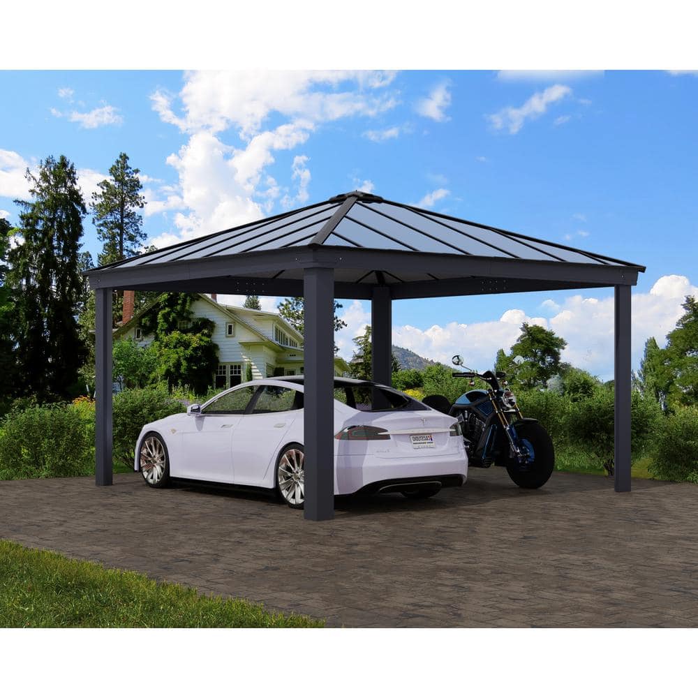 Gray Aluminum and Polycarbonate 14' x 14' Carport Kit