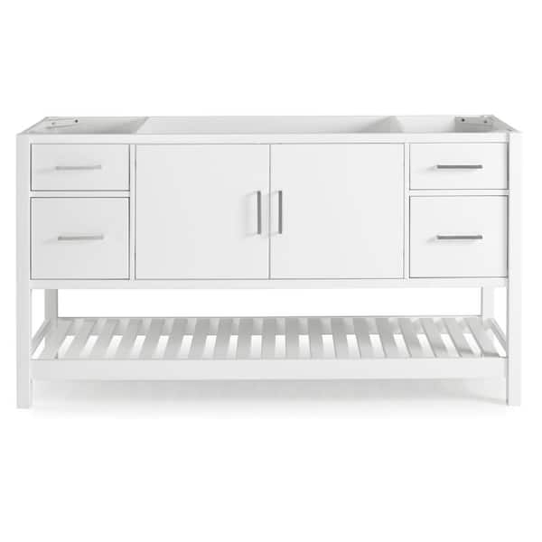 Alaterre Furniture Harrison 60 in. W x 21 in. D x 34 in. H Bath Vanity Cabinet without Top in White
