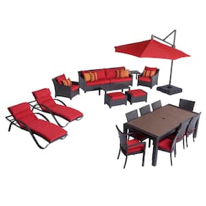 Deco Estate 20-Piece Wicker Patio Conversation Set with Sunbrella Sunset Red Cushions