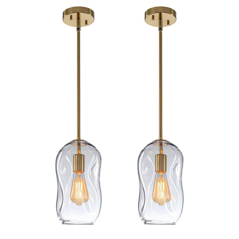 2-Pack Modern Gold Pendant Light Fixtures with Irregular Clear Glass Shades, Hanging Lights for Kitchen Island, Dining price history on PriceWatchPro
