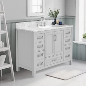 Reval 48 in. W x 22 in. D x 39 in. H Single Sink Freestanding Bath Vanity in Gray with Carrara Marble Top