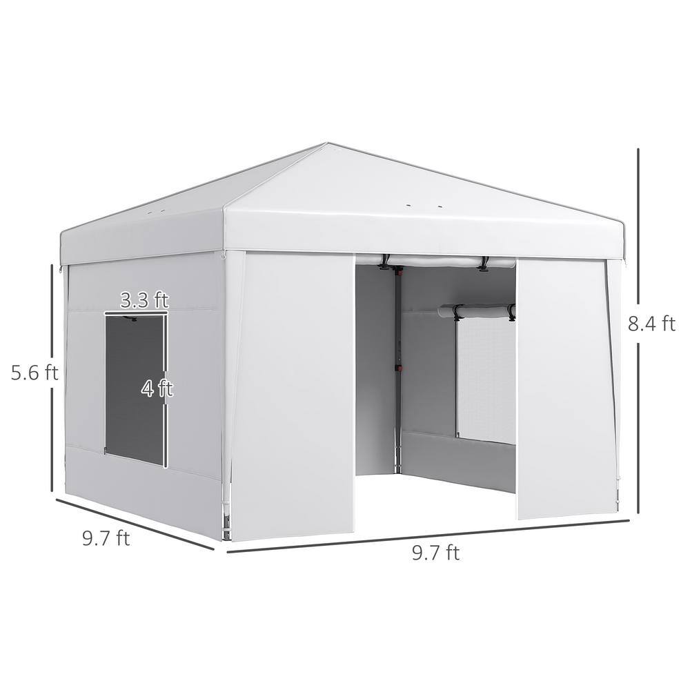 White Steel Pop-Up Canopy Tent with Sidewalls and Mesh Windows