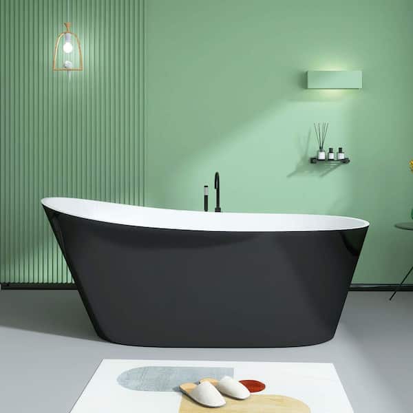Modland Baily 59 in. x 29in. Soaking Bathtub in Black Acrylic Oval Slipper Flatbottom Freestanding Bathtub
