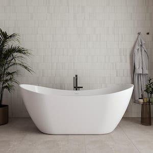 71 in. x 32 in. Acrylic Freestanding Soaking Bathtub in Glossy White with Brushed GunMetal Drain