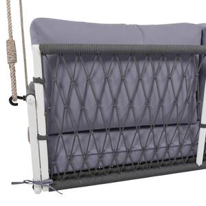 2-Person Gray Frame Metal Patio Swing Sofa with Light Gray Cushions