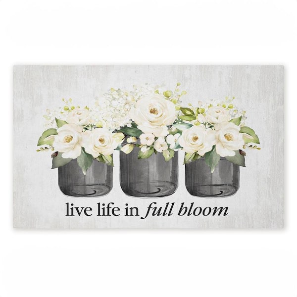 Life In Full Bloom Flowers White 18 in. x 30 in. Polyester Non-Slip Outdoor Door Mat