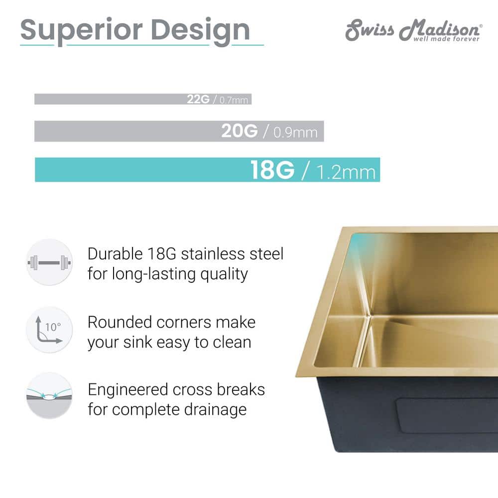 Rivage Gold Stainless Steel Single Basin Undermount Kitchen Sink