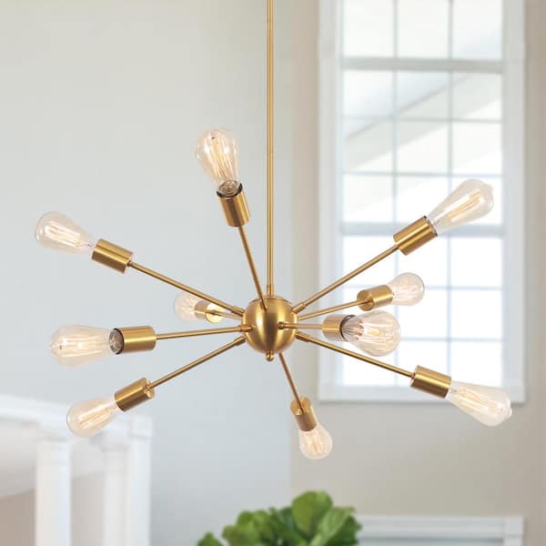 Jamee 10-Light Gold Dimmable Sputnik Sphere Chandelier Modern Farmhouse Chandelier Kitchen Island Light Pendant