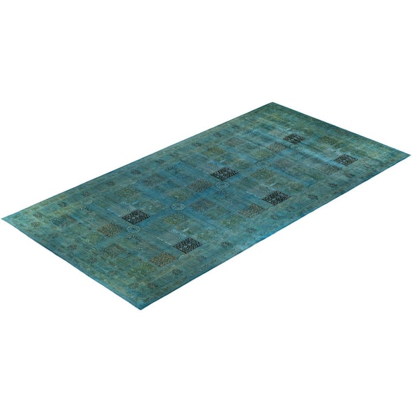 Overdyed Blue 10 ft. x 20 ft. Solid Wool Indoor Area Rug