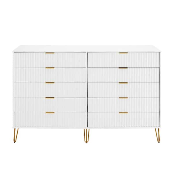 DUMBO White Modern 10-Drawer 69.68 in. W Double Dresser with SNAP Assembly - Tool-Free, Effortless Setup