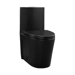 15 5/8 Inch 1-Piece 1.1/1.6 GPF Dual Flush Elongated Toilet in Matte Black with Soft-Close Seat