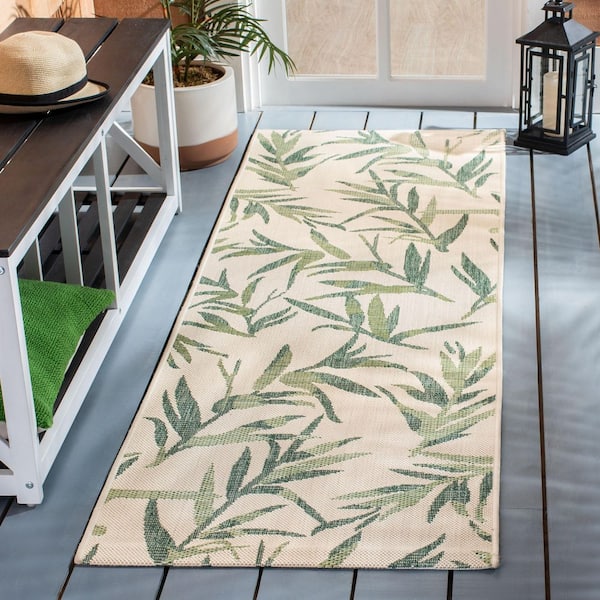 Courtyard Beige/Sweet Pea 2 ft. x 7 ft. Floral Indoor/Outdoor Patio  Runner Rug