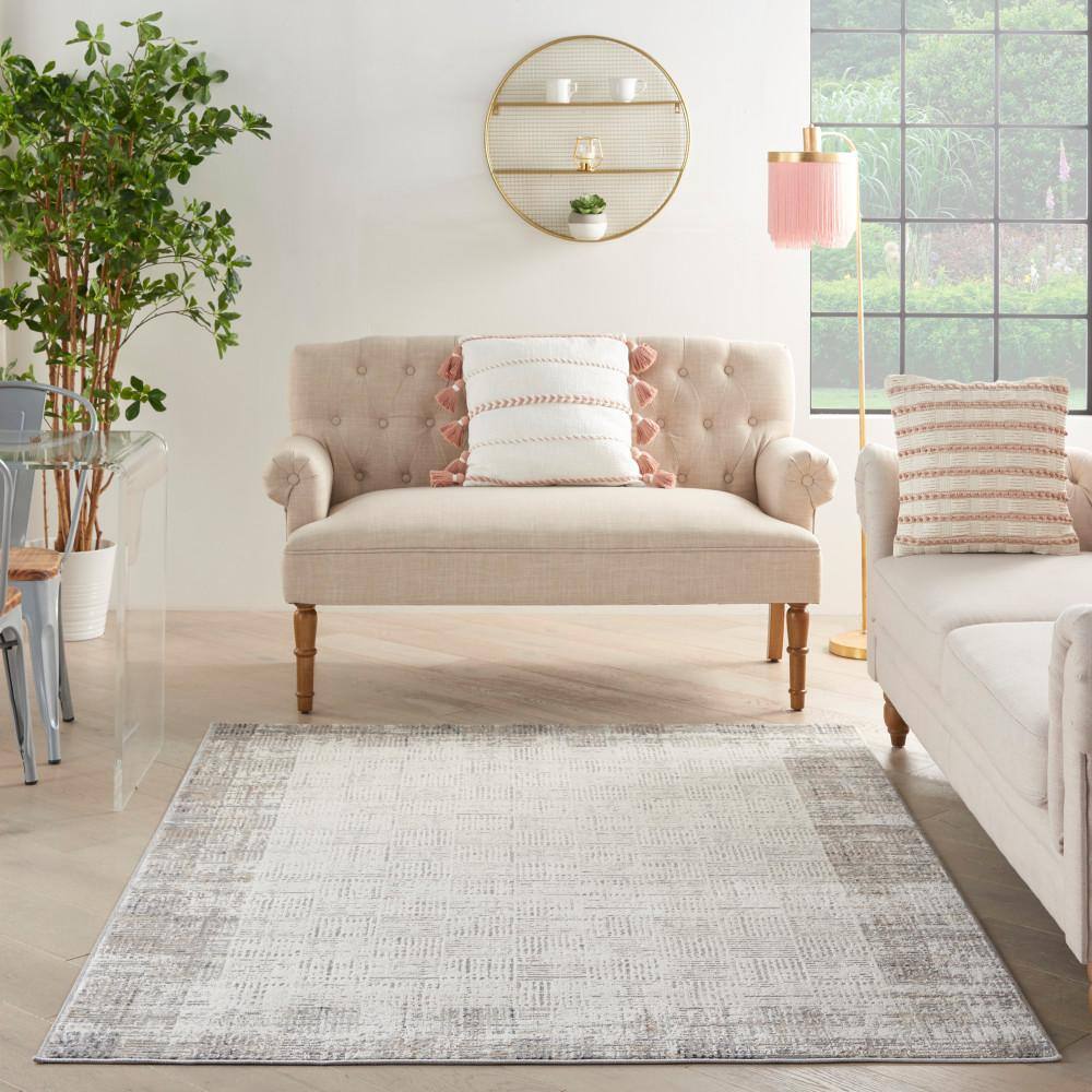 Ivory Grey Rectangular Synthetic Area Rug 5' x 7'