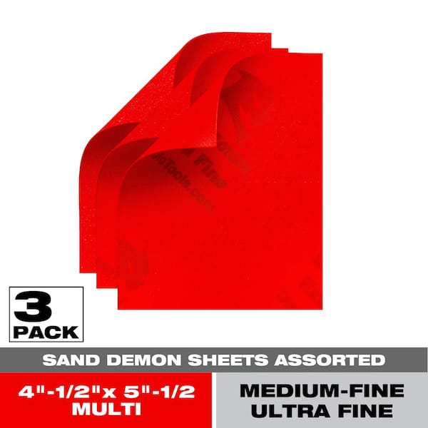 DIABLO Sand Demon 4-1/2 in x 5-1/2 in Med, Fine, & Ultra Fine Double-Sided Reusable Hand Sanding Sheet Assorted Pack (3-Pack)