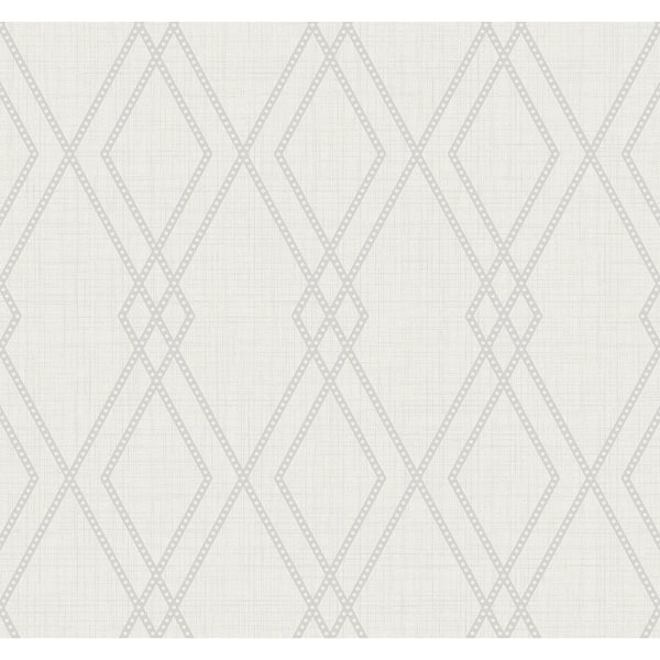 Seabrook Designs 60.75 sq. ft. Metallic Ivory and Pearl Dorsey Diamond Geometric Unpasted Paper Wallpaper Roll