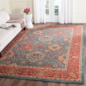 Mahal Navy/Red 7 ft. x 9 ft. Floral Border Area Rug