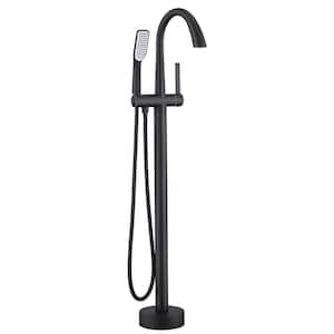 Single Handle Floor Mount Bathtub Faucet Free Standing Filler Tub with Handheld Shower Matte Black
