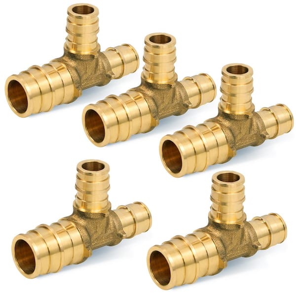 PLUMBFLEX 3/4 in. x 1/2 in. x 1/2 in. 90° PEX A Expansion Pex Reducing Tee, Lead Free Brass For Use in Pex A-Tubing (Pack of 5)