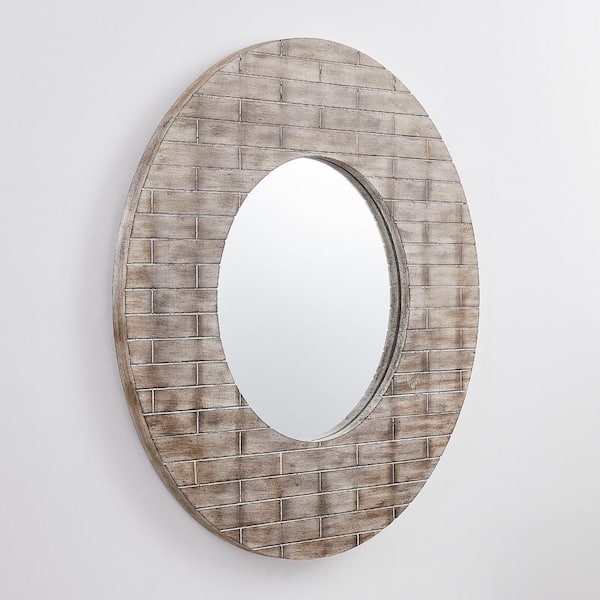 Natural Finish Reclaimed Wood Round Wall Mirror - Small