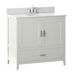 36 in. W x 20 in. D x 38 H Bath Vanity in White with Vanity Top in White with White Basin