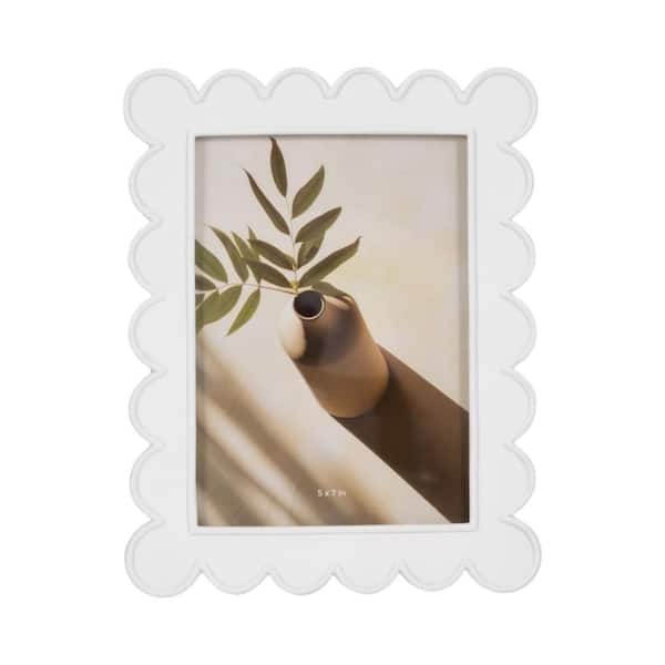 5 in. x 7 in. White Resin Glass Scalloped Edge Photo Frame