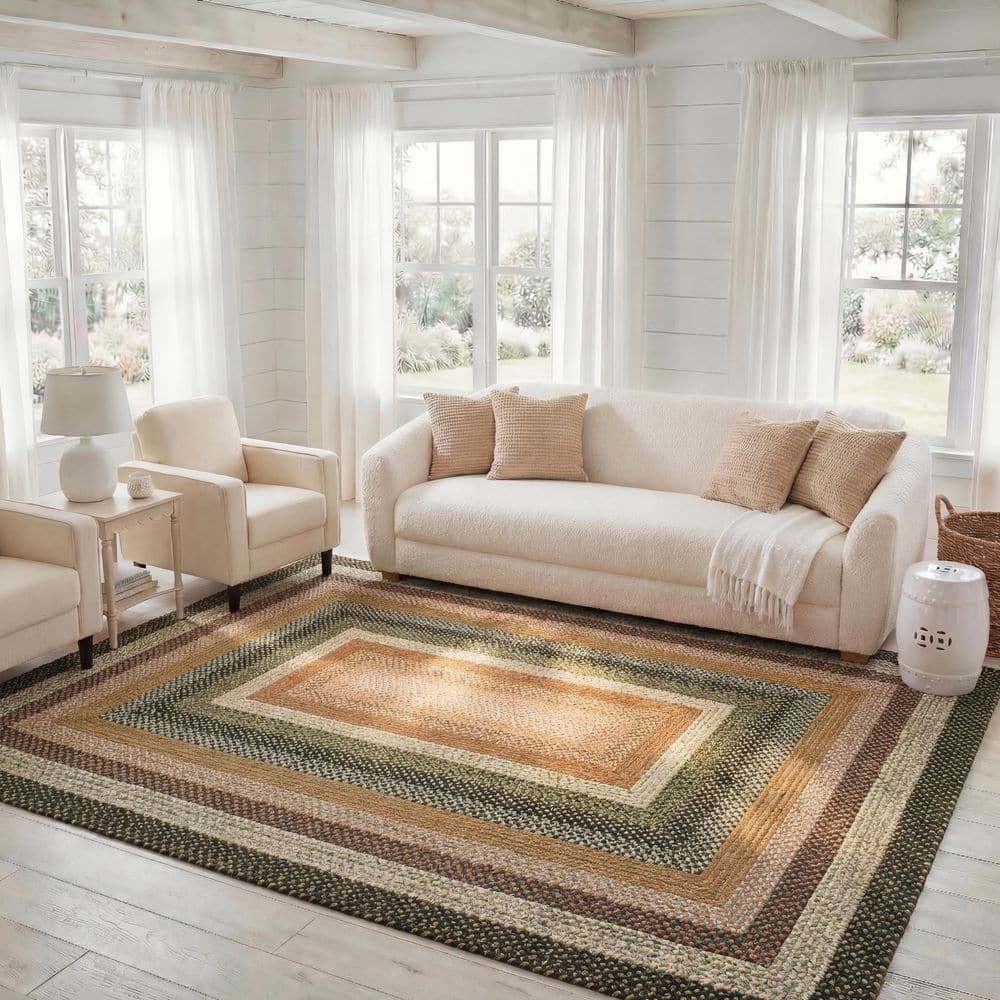 Braided 10 ft. x 14 ft. Oval Multi Border Interlaced Washable Area Rug price history on PriceWatchPro