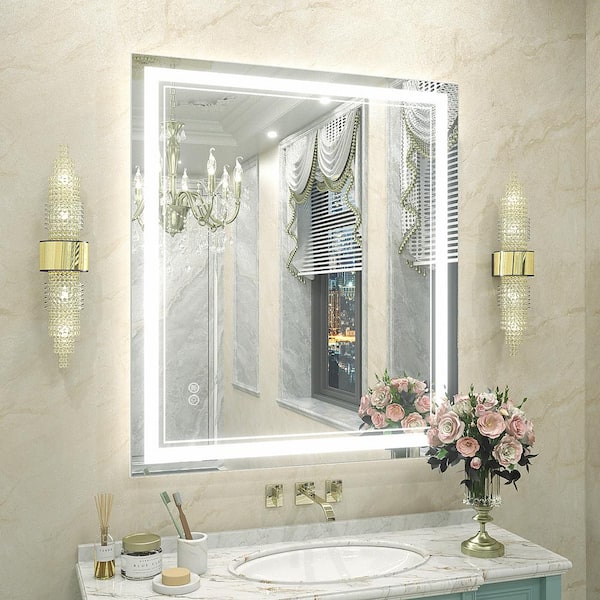 30 in. W x 36 in. H Rectangular Frameless 192 LEDs/m Front Lighted Anti-Fog Tempered Glass Wall Bathroom Vanity Mirror