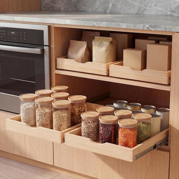 Light Brown Wood 2-Pack Wooden Pull-Out Cabinet Organizer Drawers with Full Extension Slides, 15 x 21 x 3