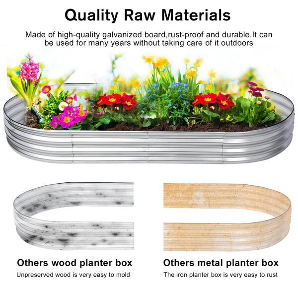 Raised Garden Bed Galvanized Planter Box Outdoor, Rot-Resistant Metal Garden Bed Planter for Vegetables Flower Herb (Silver)