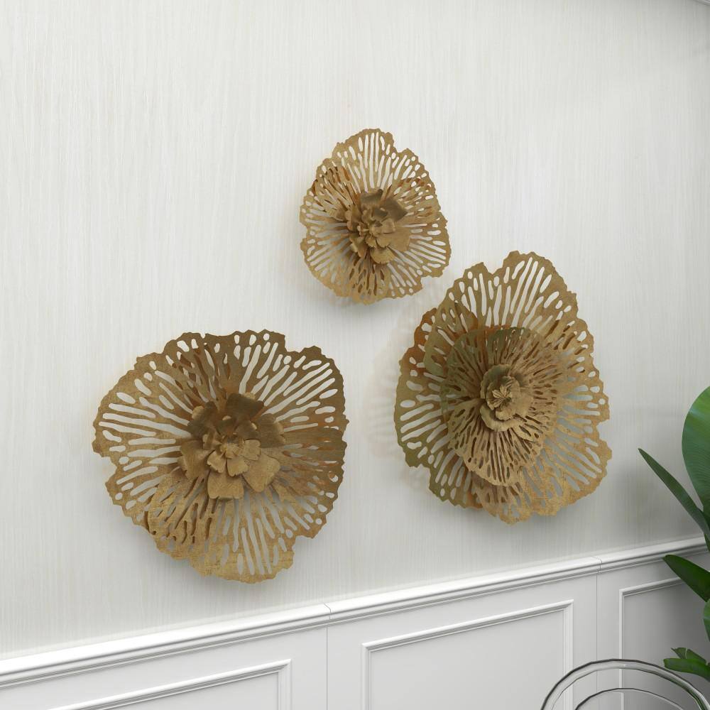 Gold Metal Floral 3D Wall Sculpture Set