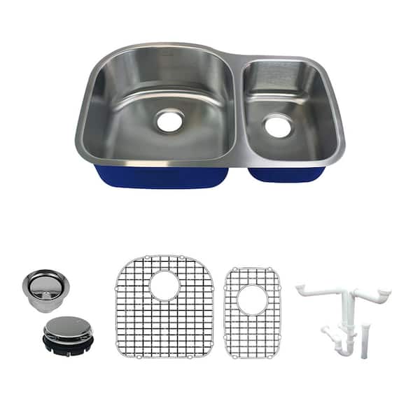 Transolid Meridian All in.-One Undermount Stainless Steel 31.5 in. 75/25 Double Bowl Kitchen Sink in Brushed Stainless Steel