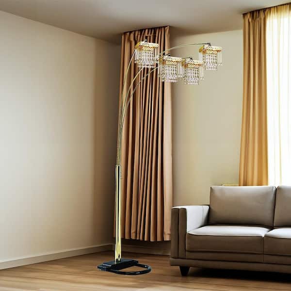 Jushua 84 in. H 4-Light Black Square Lampshade Crystal Curved Arc