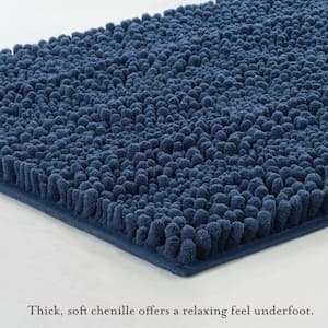 Non-Slip Astor Chenille Blue 20 in. x 34 in. Polyester 2- Piece Bath Mat Set