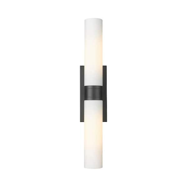 Innovations Ballston Urban 24 in. 2-Light Matte Black Vanity Light with Glass Shade