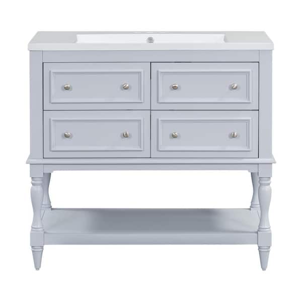Boosicavelly 36 in. W x 18 in. D x 34 in. H Freestanding Bath Vanity in Blue Purple with White Cultured Marble Top and Mirror Cabinet