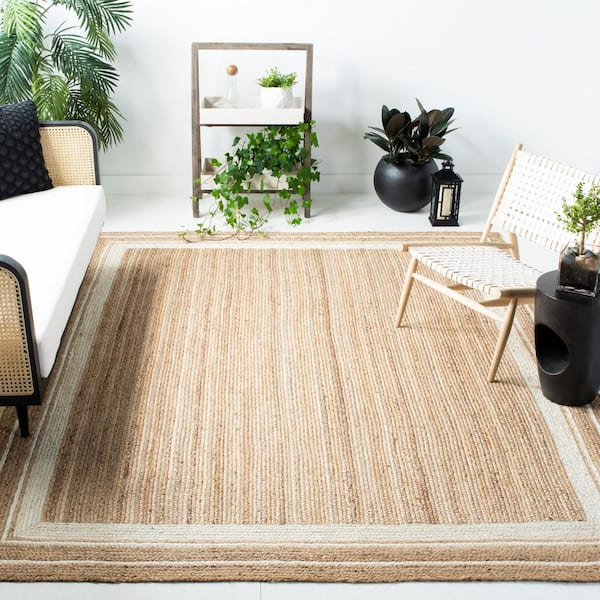 Natural Fiber Beige/Ivory 8 ft. x 10 ft. Border Woven Area Rug