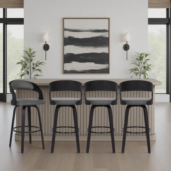 Shelly 41 in. H Gray Low Back Wood Bar Stool with Faux Leather Seat (Set of 4)