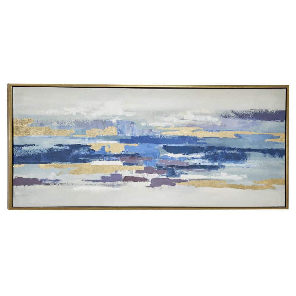Large Blue and Gold Abstract Canvas Art with Gold Frame