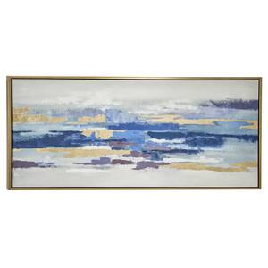 32 in. x 71 in. Blue Canvas Modern Abstract Framed Wall Art