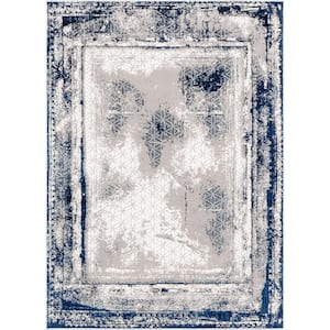 Cairo Isolde Blue 5 ft. 3 in. x 7 ft. 3 in. Modern Abstract Border Area Rug