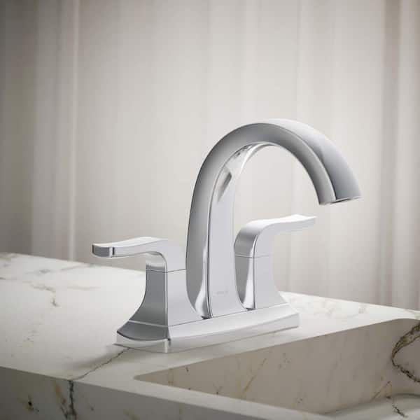 Rubicon 4 in. Centerset Double Handle High Arc Bathroom Faucet in Polished Chrome