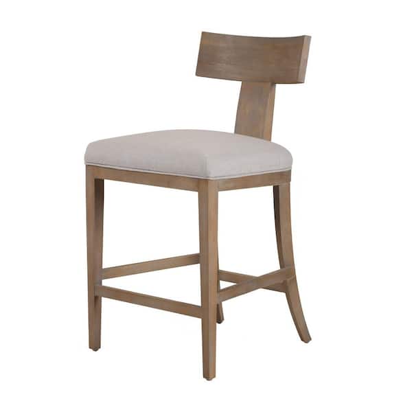 Fabien Mid-Century Modern 26.8 in. Brown Wood Counter Stool with Linen Seat