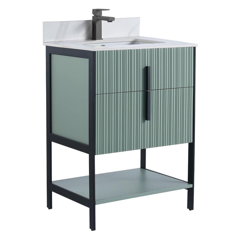 24 in. W x 18 in. D x 33.5 in. H Mint Green Bath Vanity with White Carrara Sintered Stone Top with Black Hardware price history on PriceWatchPro