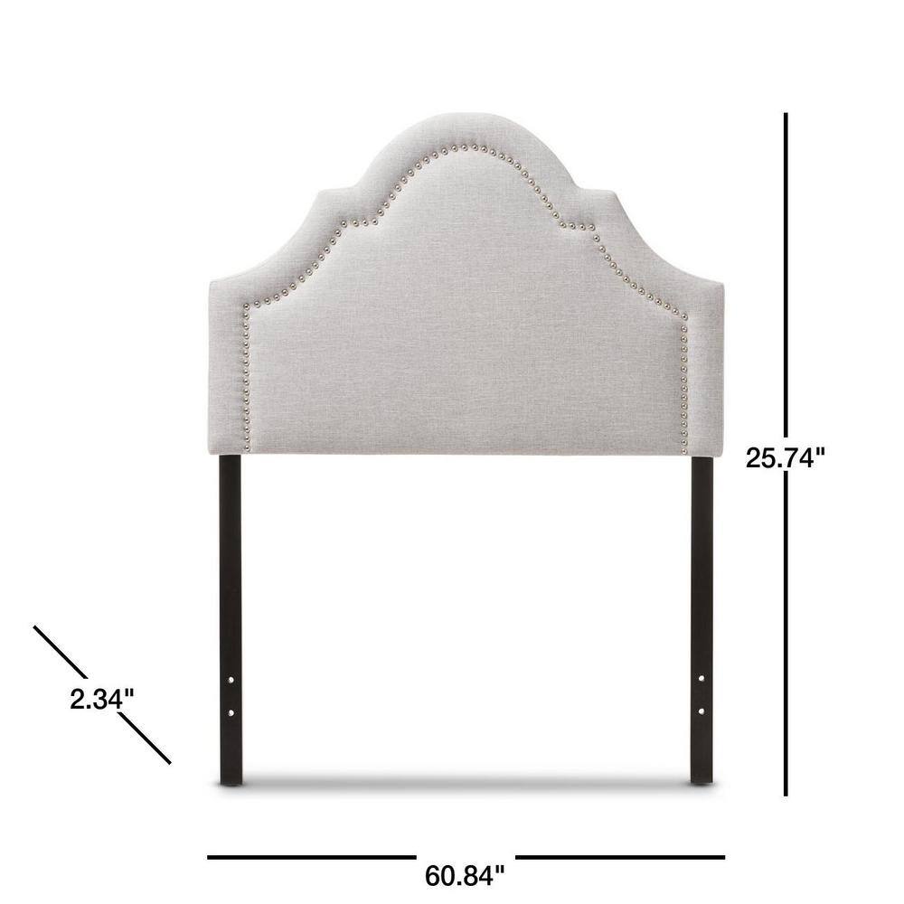 Grayish Beige Upholstered Queen Headboard with Silver Nail Trim