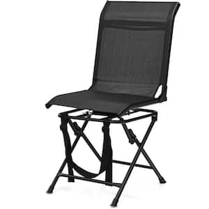 Black Metal 360° Swivel Folding Lawn Chair, Camping Chair with Ergonomic Backrest, Shoulder Strap, Anti-Slip Foot Pads