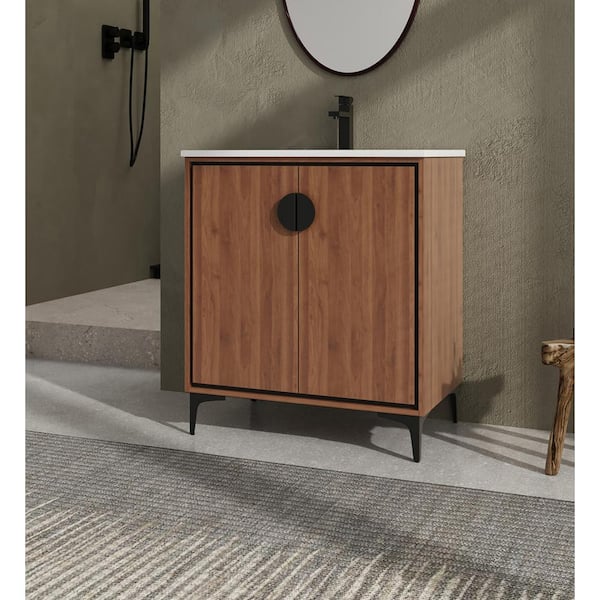 Staykiwi 30 in. W x 18.3 in. D x 33.9 in. H Freestanding Bath Vanity in Brown with White Ceramic Top