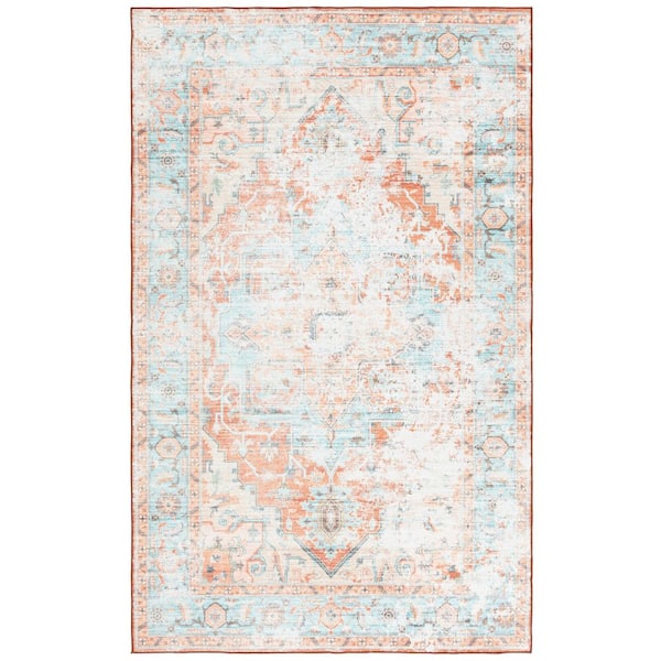 SAFAVIEH Arizona 9 ft. x 12 ft. Turquoise/Rust Machine Washable Distressed Medallion Ornate Area Rug
